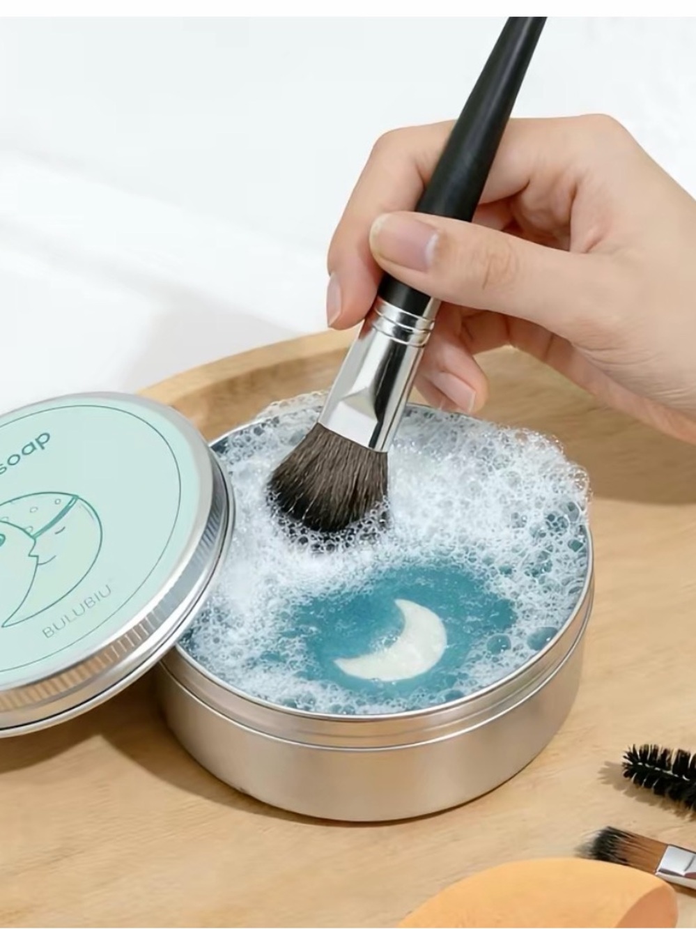 Moon Soap Brush Cleaner Tin - Blue & White x3